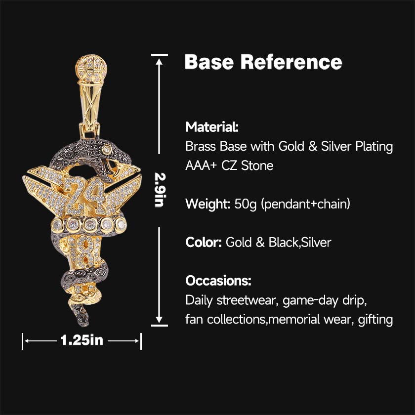 8/24 Kobe Bryant Mamba Legacy Premium CZ Hip Hop Pendant Necklace | 24 VAULT